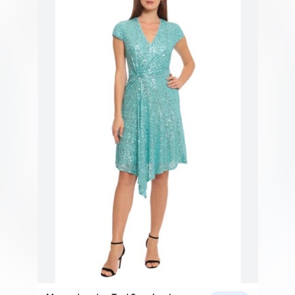 Maggy London Dresses & Skirts - NWT Maggy London Aqua Teal Sequin Asymmetrical Spring Fling Dress 4